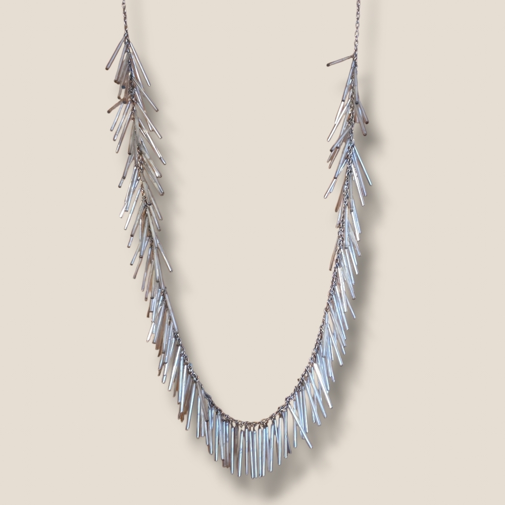 Silver Bar Fringe Statement Necklace for Women